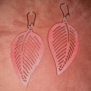 Hand Painted Leaf Earrings Brick Red Ombre Wood Feather Cut Out Leaves KATTA